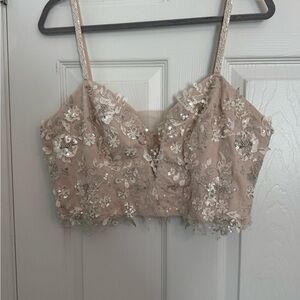 Bridal Separates Top- Elegant Lace Embellished Bustier - Cream Size 14